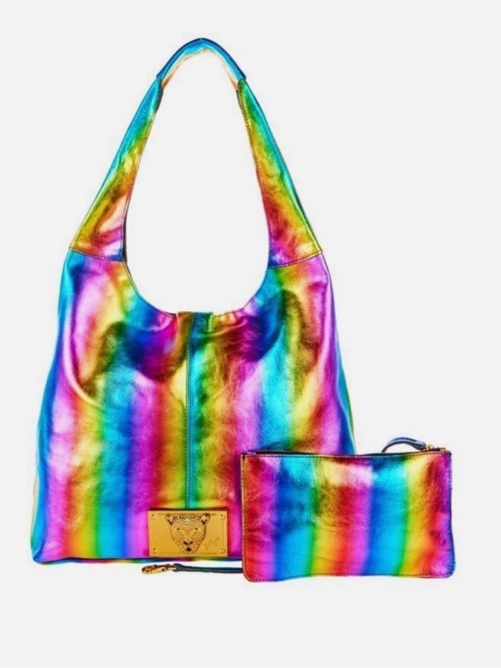 Sharif Rainbow Pearlized Leather Hobo Bag New with Tag